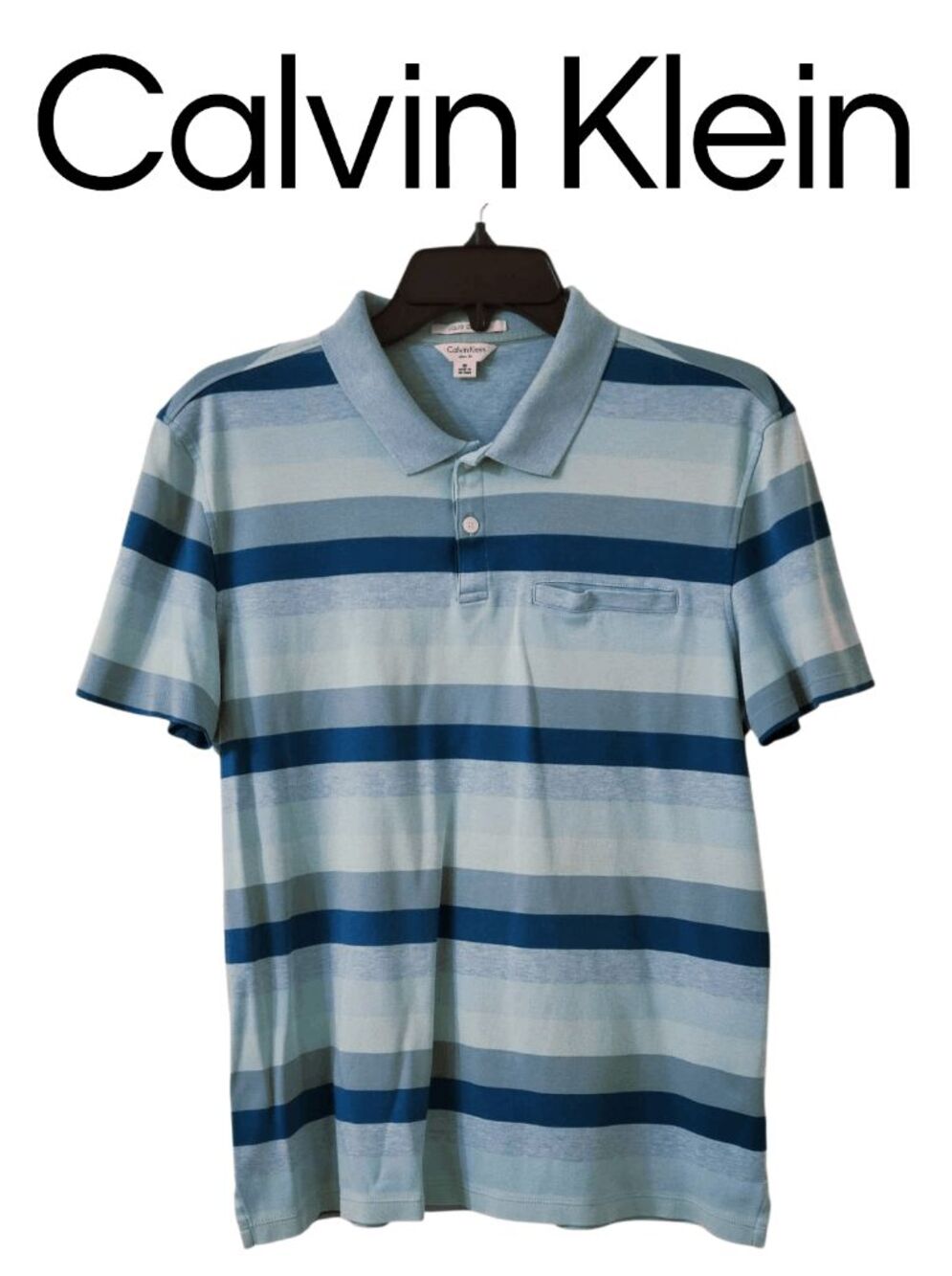CALVIN KLEIN Men’s Liquid Cotton Blue Striped Polo Shirt Slim Fit SIZE M